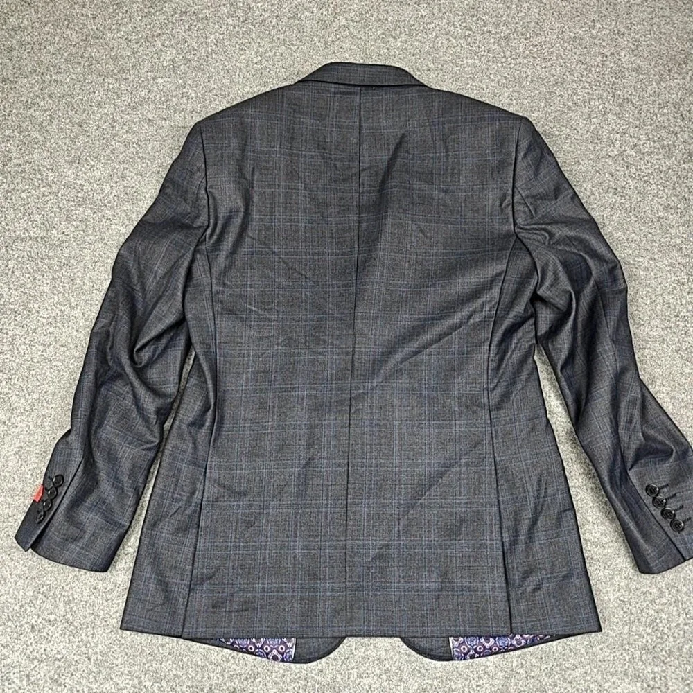 Statement‎ Suit Jacket Vest Mens 40R Gray Plaid Wool Cashmere 2 Piece Slim Fit